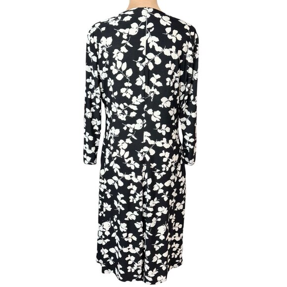 Lauren Ralph Lauren Knee Length Dress Sz.16 Black White Floral Ruching Preppy - Picture 13 of 16